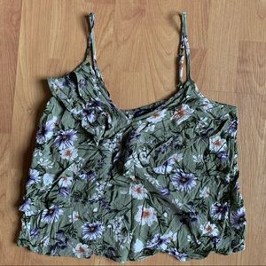 American Eagle Green Floral Crop Top